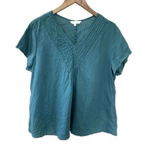 Kleen Women's 100% Linen Front Pleated A-Line Tunic Pull Over Top L